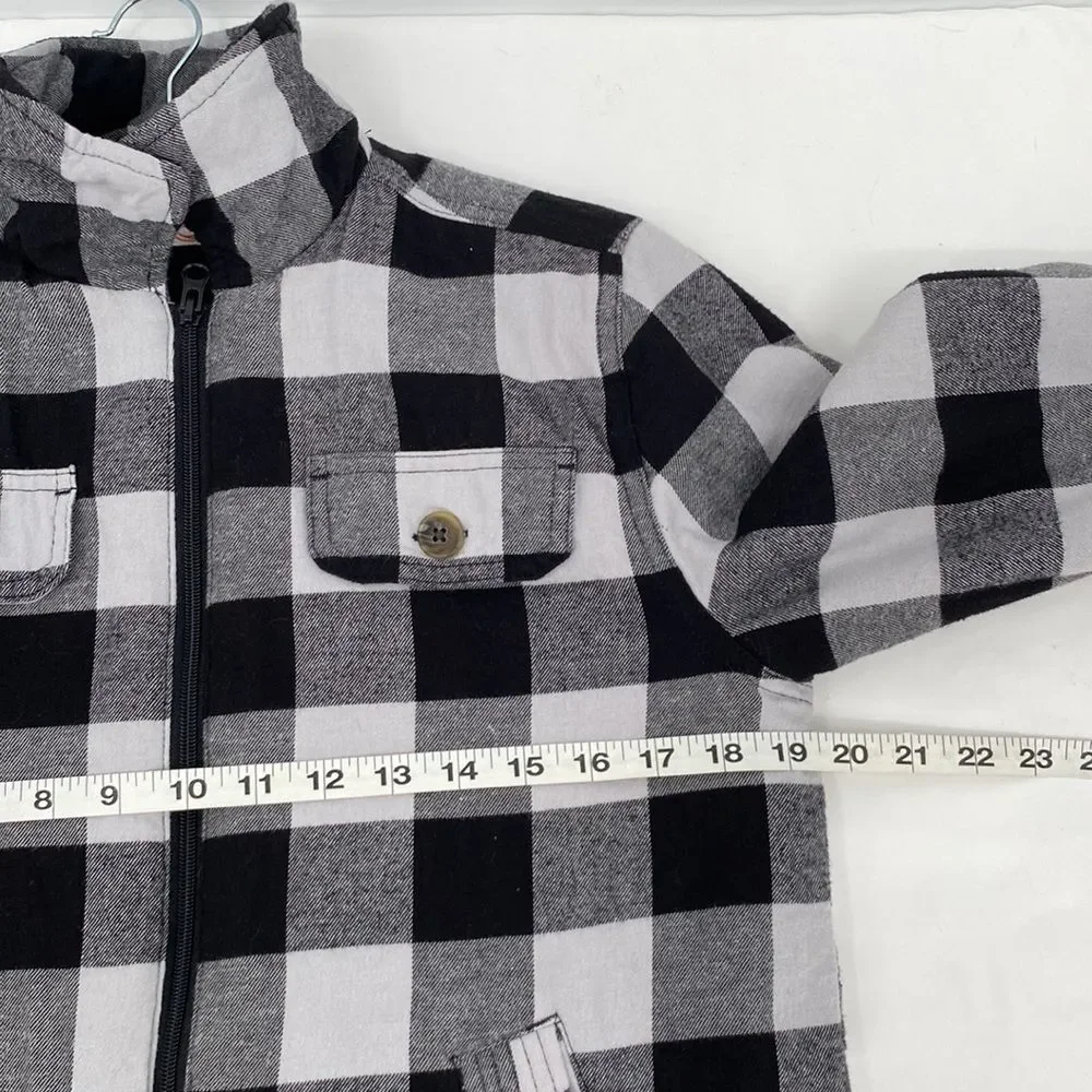 Wonder Nation Plaid Shacket Flannel Collared Full Zip Jacket Black White XL